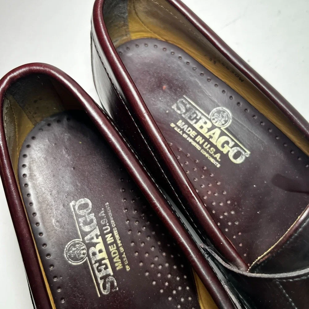 SEBAGO Penny Loafers Shoes Men's 10 Burgundy Leather Hand-Sewn Made in USA EUC